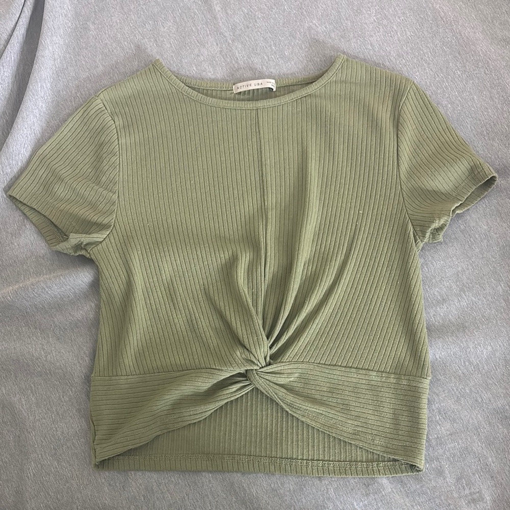 Green Ribbed Knot Front Top by Urban Outfitters